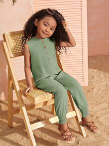 SHEIN Young Girl Casual Sleeveless Jumpsuit With Hood For Spring And Summer