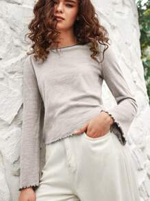 Bohemela 女士純色喇叭袖t恤 - 米色 - 查看 3