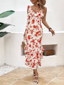 SHEIN Clasi Blumen Bedrucktes Kleid Mit Rüschen-saum Für Damen - Verschiedenfarbig - Übersicht 1