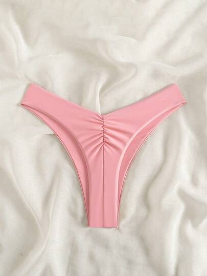 Swim Basics Solid Color Ruched Swimwear Bikini Bottom For Swimming Pool,Summer Beach