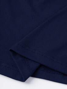 Zolique 女士圓領純色短袖t恤和短褲套裝 - 藏蓝色 - 查看 3