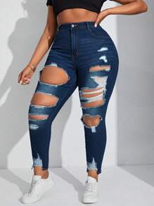SHEIN SXY Women's Plus Size Distressed Skinny Jeans