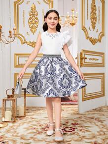 SHEIN 青少女鬆身休閒a字裙 - 藍色 - 查看 3