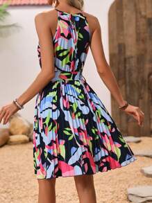 Breezaya Random Printed Halter Neck Pleated Dress - Multicolor - View 2