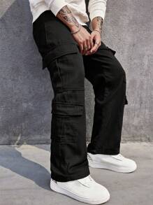 AXEPEAK Pantalones vaqueros cargo de hombre con bolsillo con solapa lateral, listos para el streetwear