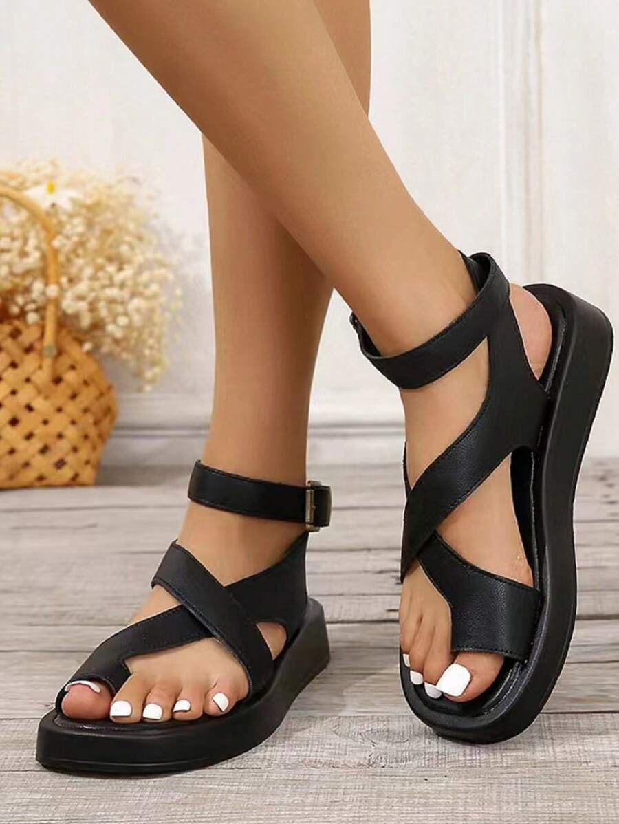 Của phụ nữ Dày Đế Dép xăng đan , Châu Âu và Châu Mỹ Phong cách , , , Thời gian rảnh rỗi , Phong cách La mã Giày dép , Ngoài Khóa dây đeo , Kích thước lớn Có sẵn - màu đen - Xem 1