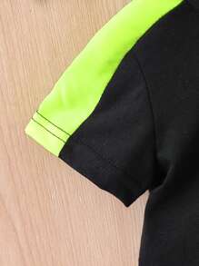 Baby Boy Color Block Round Neck Short Sleeve T-Shirt And Shorts Set - Black - View 4