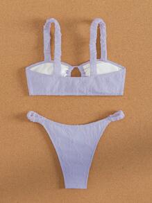 SHEIN Swim Summer Beach Women's Solid Color Crochet Hollow Out Bikini Set With Pleated Design - Mauve Purple - View 7