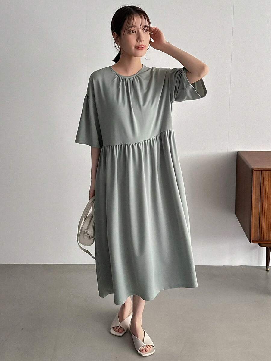 FRIFUL Đầm suông rộng rãi màu trơn đơn giản cho nữ - Màu xanh Bạc hà - Xem 1