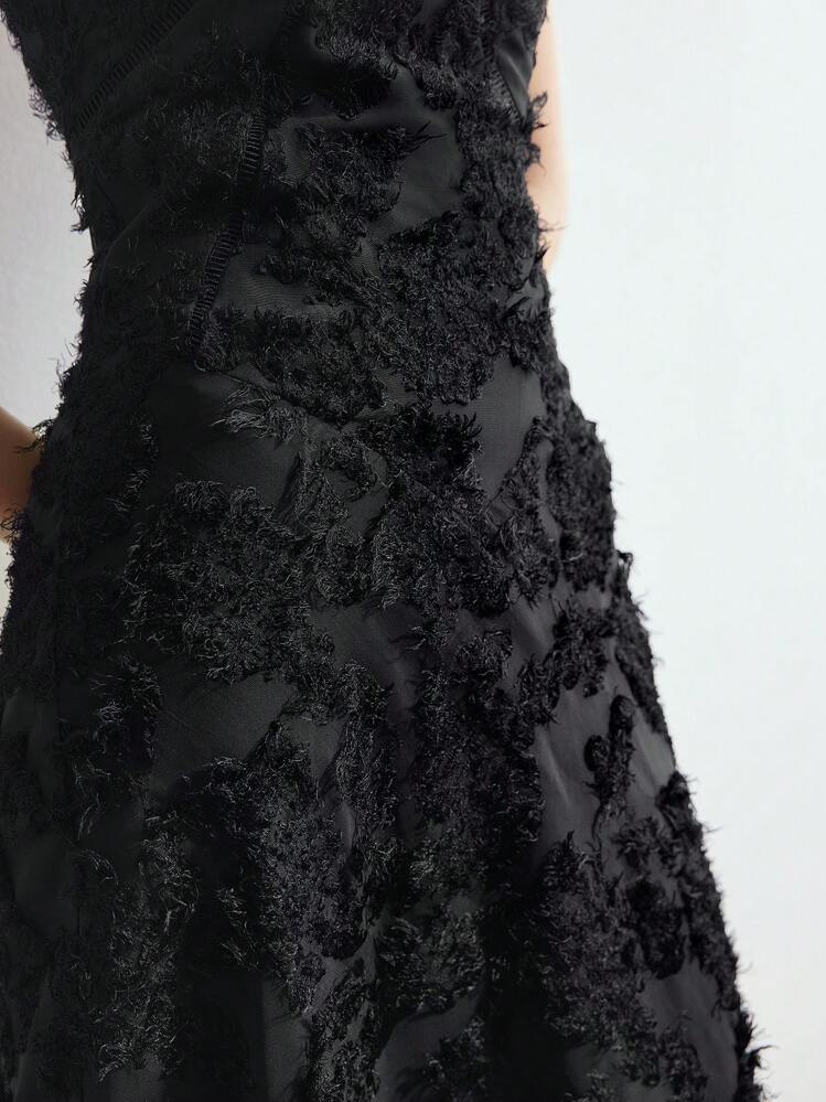PREMIUM BLACK EMBROIDERED STRAPLESS MAXI DRESS, WOMEN OUTFIT,SUMMER OUTFITS - Black - View 8