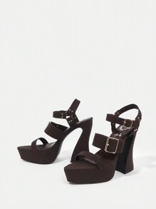 SheIn ICON Của phụ nữ Ngoài trời Khóa Cao gót Với Pointed Toe Và Không thấm nước Nền tảng In Hợp thời Tối Nâu Da giả Chất vải - màu nâu - Xem 1