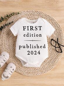 春夏款寶寶男寶寶可愛字母印花短袖連體衣 - 白色 - 查看 1