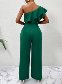Zolique One Shoulder Ruffle Sleeve  Detail Wide Leg