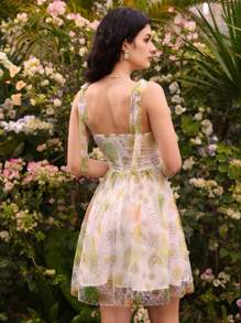 Aveloria Rosie Women's Floral Printed Contrast Mesh Halter-Neck Dress - Multicolor - View 2