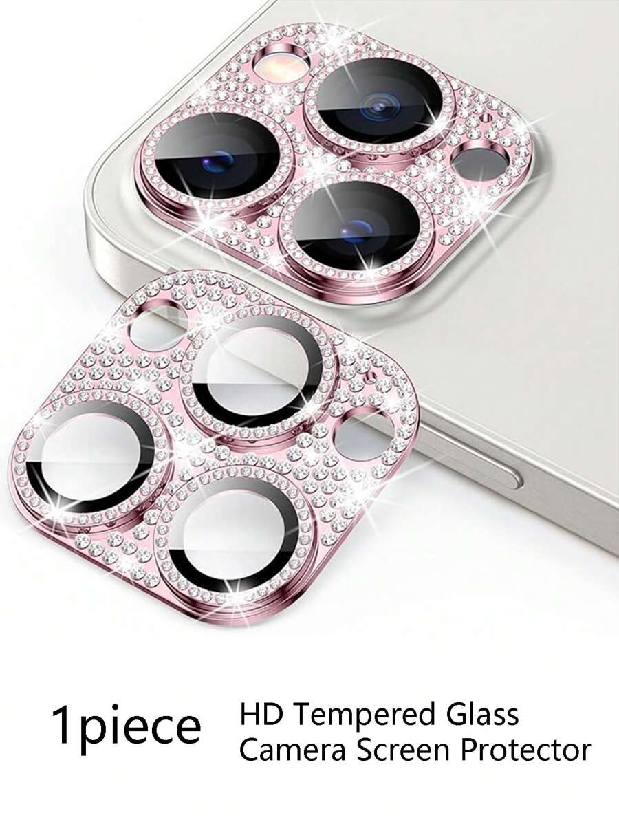 Pink Rhinestone Camera Lens Protector Film For Mobile Phone - Multicolor - View 1