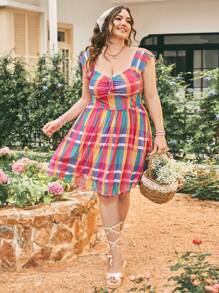 Dreamara Váy thắt eo cổ kẻ sọc kẻ sọc cỡ lớn dành cho người yêu - Nhiều màu - Xem 6