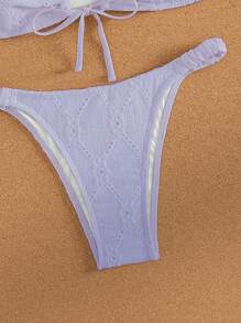 SHEIN Swim Summer Beach Women's Solid Color Crochet Hollow Out Bikini Set With Pleated Design - Mauve Purple - View 5