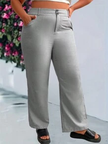 SHEIN LUNE Women's Plus Size Solid Color Trousers Fall Cloth For Women - Grey - View 4