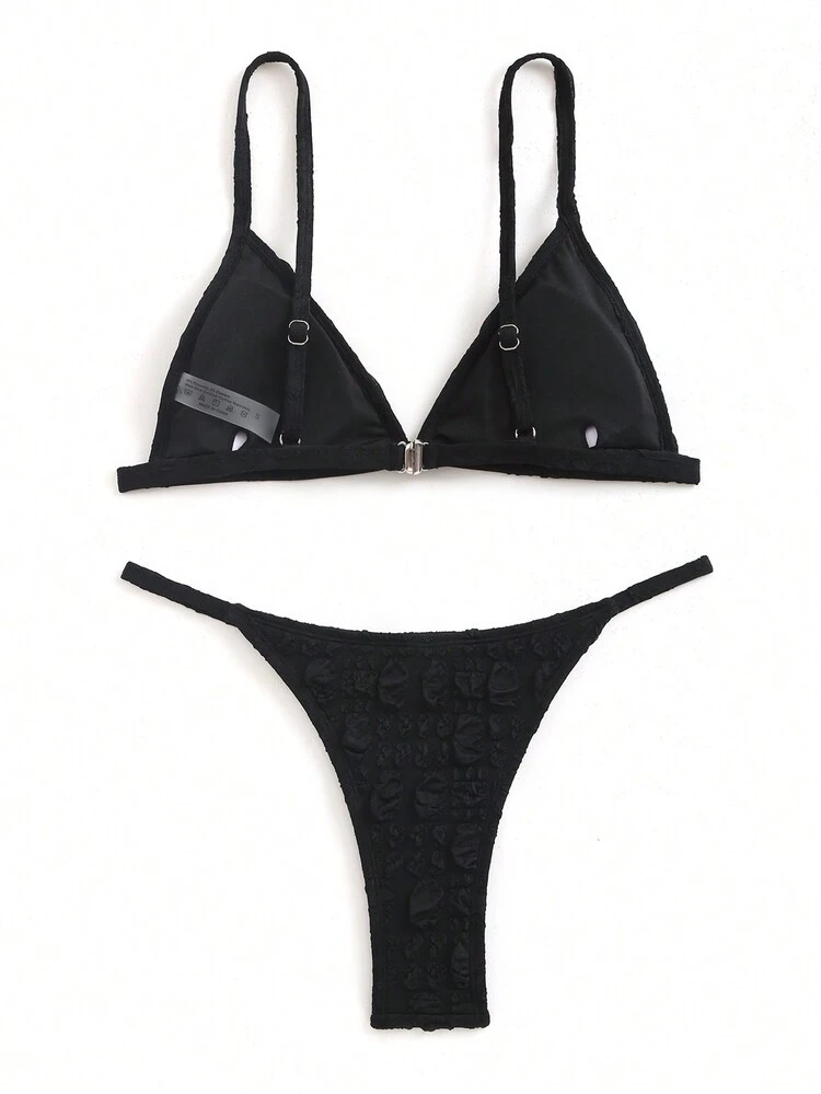 Women's Solid Color Textured Bikini Set, Bikini Set Outfit Beach Swimwear Bathing Suit Summer Beach