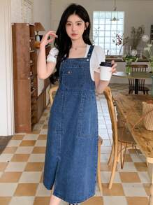 DAZY Women's Denim Dress With Split Shoulder Straps Summer - Blue - View 4