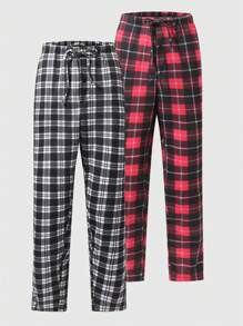 Manfinity Homme Men's Plus Size Waist Tie Plaid Jogger Pants