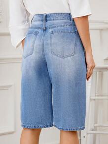 SHEIN LUNE Jeans Larges, Décontractés Et Courts À Jambes Larges De Couleur Bleu Clair Pour Femmes - Jean clair - Voir 2