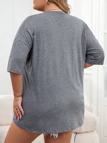 INAWLY Große Größen Leoprint Herz & Buchstaben Muster Oversized T-Shirt, Grafik Gepardendruck Oberteile für Damen, für den Sommer