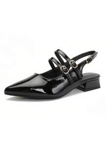 2025 Autumn Women's Pointed Toe Flat Mules, Half Slippers - Black - View 5