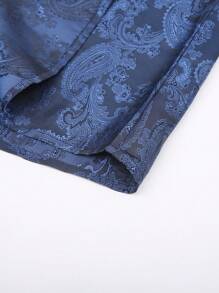 Men's Paisley Jacquard Button-Up Long Sleeve Shirt - Navy Blue - View 7