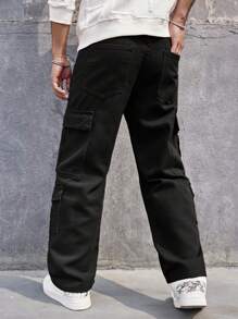 AXEPEAK Pantalones vaqueros cargo de hombre con bolsillo con solapa lateral, listos para el streetwear