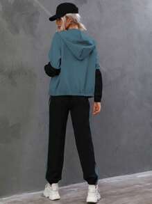 Chiquease Women's Hooded Zippered Jacket And Jogger Pants Set - Dusty Blue - View 2