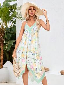 SHEIN VCAY 女士花印不對稱設計吊帶裙 - 彩色 - 查看 4