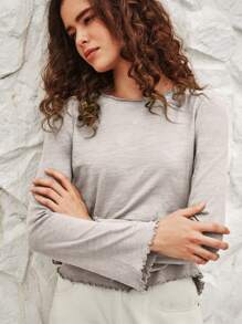 Bohemela 女士純色喇叭袖t恤 - 米色 - 查看 4