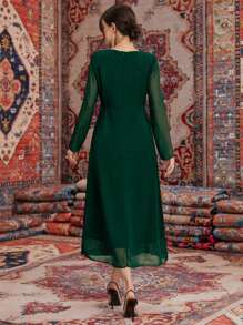 Modelyn Vestido de unicolor con dobladillo con volantes y cintura ajustable - Verde - Ver 2