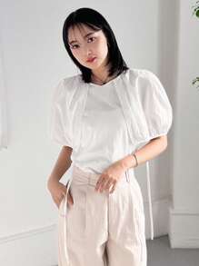 FRIFUL Women's Simple White Short Sleeve Round Neck T-Shirt - White - View 4