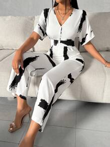 Chiquease 女士刷印v領蝙蝠短袖連體褲 - 彩色 - 查看 7