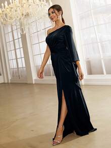 Missord 女式喇叭袖伴娘礼服，超长款，单肩