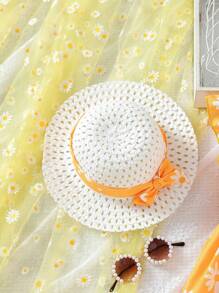 SHEIN Young Girls' Floral Print Ruffle Hem Dress With Matching Hat - Yellow - View 5