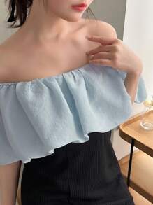 FRIFUL Women's Colorblock Off Shoulder Midi Dress,Ruffle