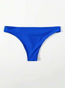 SHEIN Swim 夏季海灘純色比基尼下褲 - 寶藍色 - 查看 2