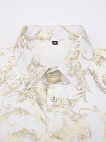 Camisa De Manga Larga Completa Para Hombres Con Estampado Completo - Dorado - View 4