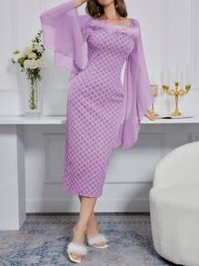 Modelyn Women's Fuzzy Trimmed Bell Sleeve Dress