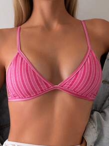 Swim Mod Ladies' Summer Beach Solid Color Spaghetti Strap Bikini Top With Adjustable Shoulder Straps - Hot Pink - View 3