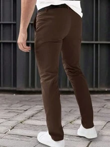 Manfinity Mode Men's Business Style Solid Brown Western Pants, Men Slim Fit Pants, Slim Fit Men Pants - Coffee Brown - View 2