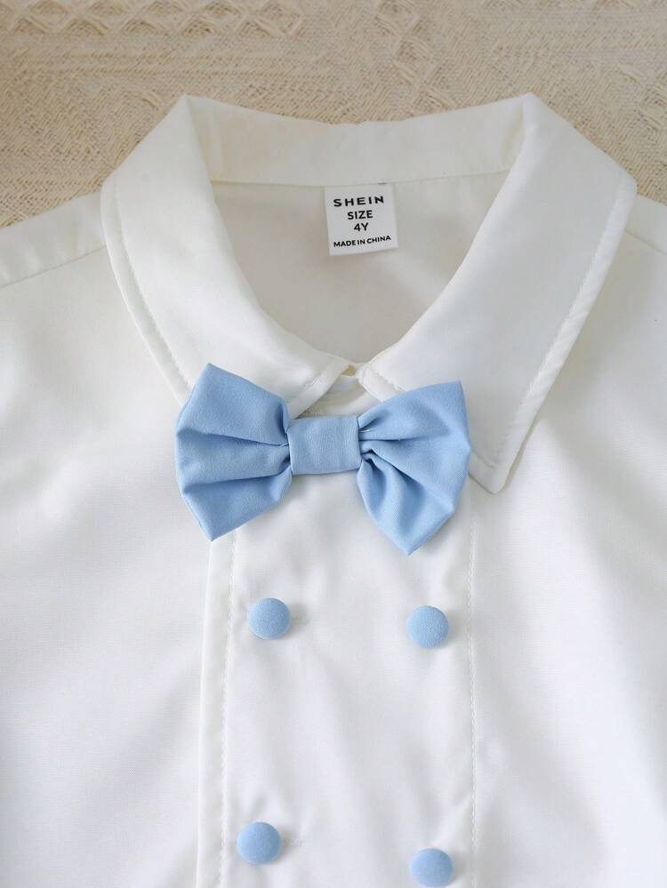 Young Boy School Uniform Style Double Breasted Shirt & Shorts Set