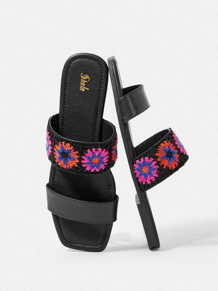 Women's Black Casual Flat Slippers