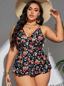 Swim Lushoire Gedruckter Modischer Westen-stil Bikini In Übergröße, Strand-outfit Tankini Set Badeanzug Sommer