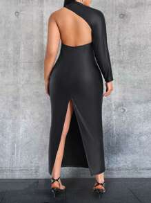 SHEIN Unity Women's Plus Size Hollow Out One Shoulder Sleeveless Dress Fall Cloth For Women - Black - View 2