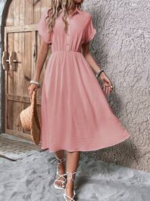SHEIN Clasi 女性優雅夏日a字短袖衣領禮服 - 粉色 - 查看 5
