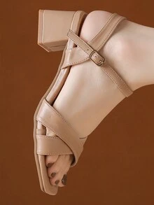 2024 Mới Mùa hè Của phụ nữ Cao gót Dép xăng đan Gót dày Giày dép In Nàng tiên Phong cách Đến Váy - Màu Khaki - Xem 5